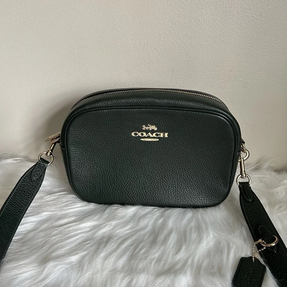 Coach Jamie Camera Bag Forest Green Pebbled Leather Crossbody Excellent - Picture 1 of 9